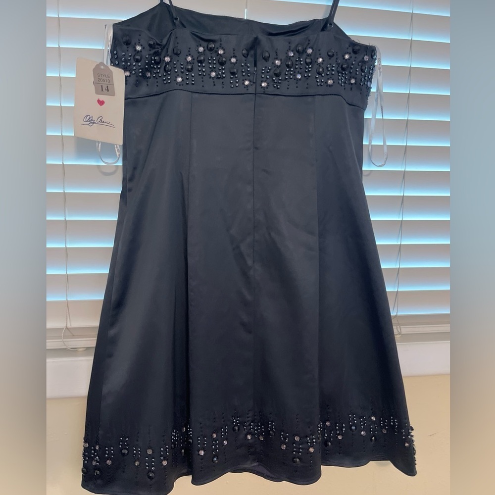 Elegant Navy Blue Beaded Dress OLEG CASSINI size 14 NTG - Picture 2 of 14